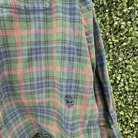 VTG Lands End XLT 17-17.5 Mens Button Shirt Green Portuguese Tartan Flannel RARE - Picture 4 of 8